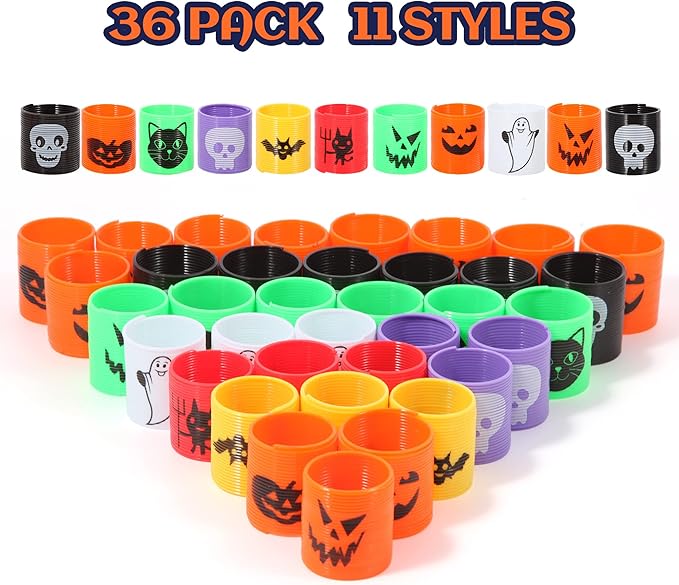 36PCS Halloween Coil Springs for Kids - Assorted Halloween Theme Pattern and Colors, Halloween Toys Party Favors Halloween Treat Bags Gifts