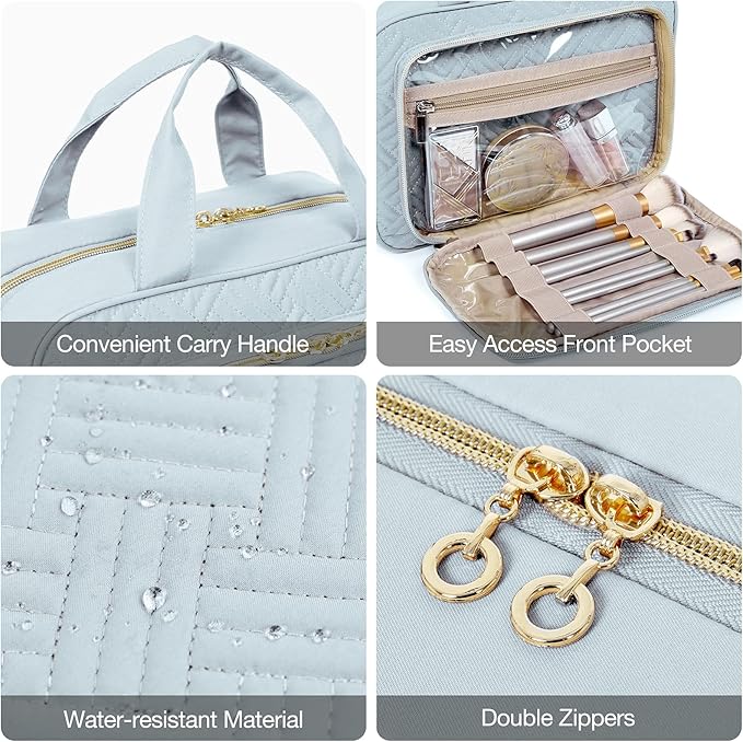 BAGSMART Toiletry Bag Hanging Travel Makeup Organizer with TSA Approved Transparent Cosmetic Bag Makeup Bag for Full Sized Toiletries, Large-Light Blue