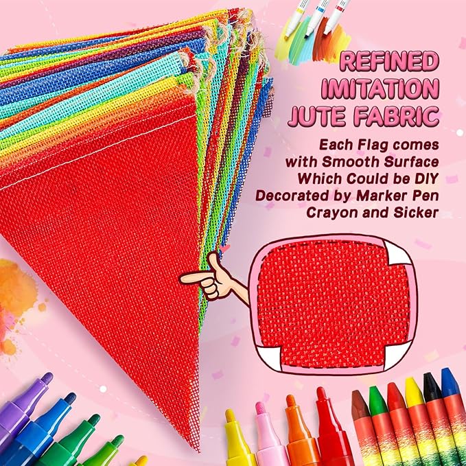 112 Flags/72ft Pennant Banner Flags Garland, Triangle Banner Pennant Flags on a String, Rainbow Burlap Pennant Banner Garland Bunting Banner for Outdoor Birthday Party Decorations Rainbow