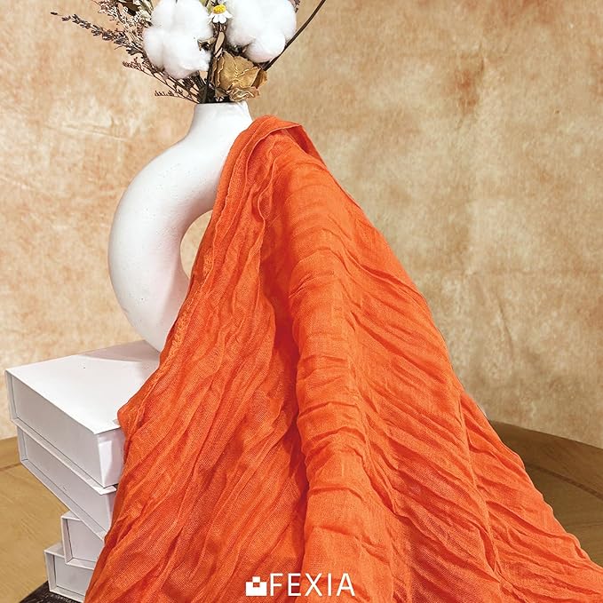 FEXIA Fall Table Runner Orange Cheesecloth 35x120 Inches Boho Gauze Table Runner Burnt for Wedding Decor Reception Bridal Shower Centerpiece Engagement