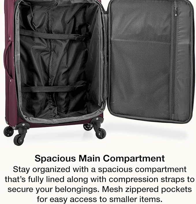 U.S. Traveler Anzio Softside Expandable Luggage with Spinner Wheels, Burgundy, 3-Piece Set (22/26/30)