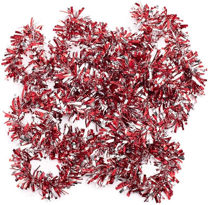 Anderson's Metallic Red & Silver Tinsel Twist Garland, 25ft Holiday Decoration, Christmas Tree Trim, Parade Float Decor, Party Supplies, Halloween, Graduation, Indoor/Outdoor Event Garland
