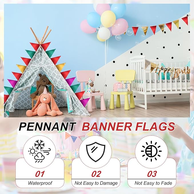 PATIKIL Pennant Banner Flags 33 Ft, 36 Pcs Colorful Triangle Banners Party Banner Bunting Garland String for Graduation Birthday Wedding Outdoor Decoration, Glitters Green