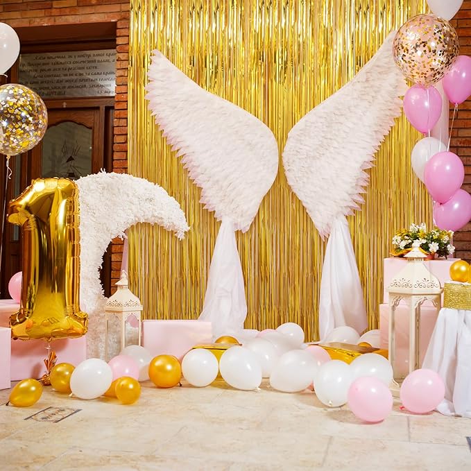 2 Pack Gold Foil Fringe Curtains Streamers Party Decorations 3.3 x 8.2 ft, Gold Tinsel Curtain Fringe Backdrop for Parties, Door Fringe Birthday Streamers, Photo Booth Backdrops, Party Decor