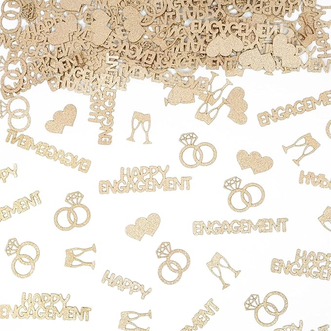 Champagne Gold Happy Engagement Confetti, Glitter Diamond Ring Table Confetti, Engaged Weeding Bachelorette Bridal Shower Party Decorations (100pcs)