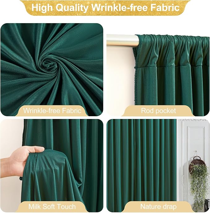 24x10FT Hunter Green Backdrop Curtains for Wedding Parties, Wrinkle Free Polyester Photography Backdrop Drapes for Baby Shower Birthday Parties Stage Background Stand Decorations 4x10ft,6 Panels