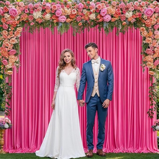 16x10FT Hot Pink Backdrop Curtains for Wedding Parties, Wrinkle Free Polyester Photography Backdrop Drapes for Wedding Baby Shower Birthday Parties Stage Background Stand Decorations 4x10ft,4 Panels