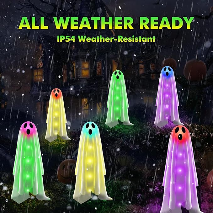 6PACKS Halloween Ghost Decorations Outdoor,Spooky Cloth Ghosts Decor for Halloween Scary Party Gifts,Solar Halloween Ghost Lights for Yard/Lawn/Patio/Holiday/Porch Decor