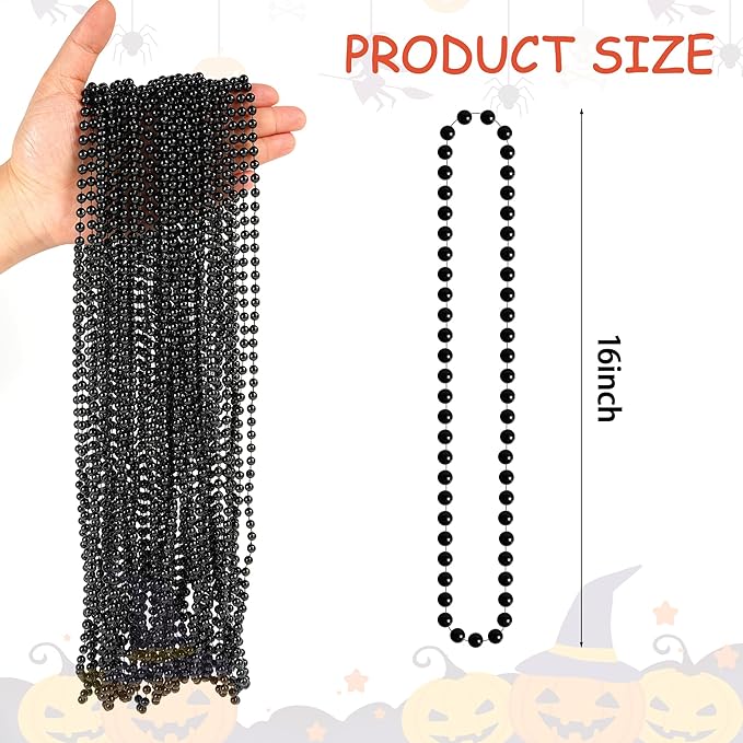 HOOSUN 30 Pack Halloween Bead Necklace Party Decorations Supplies,Black Bead Necklace,Halloween Costumes Accessories for Women Men Kids,Mardi Gras Beads Necklaces for Party,School Event,Parade Throw