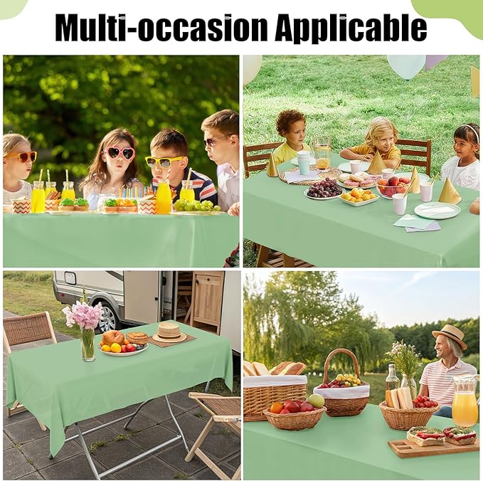 Smiry Disposable Table Cloth - 6 Pack, 54 x 108 Inch Waterproof Rectangle Tablecloths for Parties, Decorative Plastic Table Cover, Leakproof & Sturdy, Sage Green