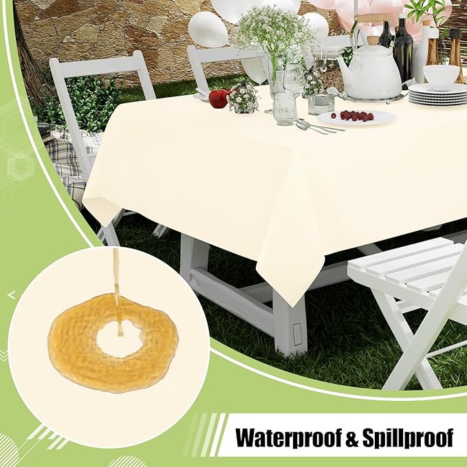 Smiry Disposable Table Cloth - 6 Pack, 54 x 72 Inch Waterproof Rectangle Tablecloths for Parties, Decorative Plastic Table Cover, Leakproof & Sturdy, Beige