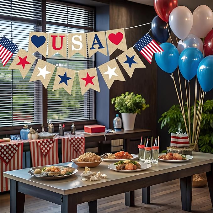 OHOME 4th of July Decorations - 4th of July Banner for Veterans Day | Fourth of July Decor Indoor Outdoor Outside - July 4th Garland Accessories Party Favors Supplies Wreath for Window Wall Door