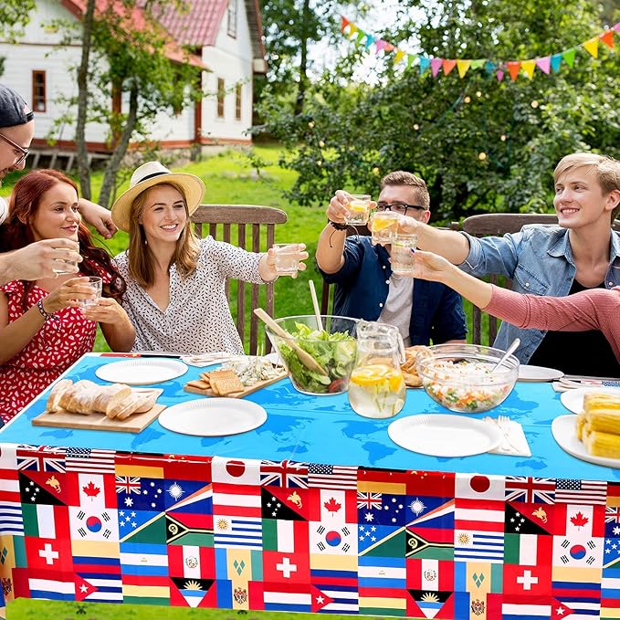 3 Pack International Flag Table Cover Patriotic Table Cloth World Country Flags Plastic Tablecloth for Festival Events Celebration Party Decorations Soccer Sports Beer Party, 108 x 54 Inch