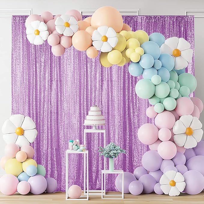 Hahuho Lavender Sequin Backdrop Curtain, 4PCS 2FTx8FT Glitter Backdrop Curtain for Parties, Christmas, Wedding, Party Decoration（4 Panels, 2FT x 8FT, Lavender