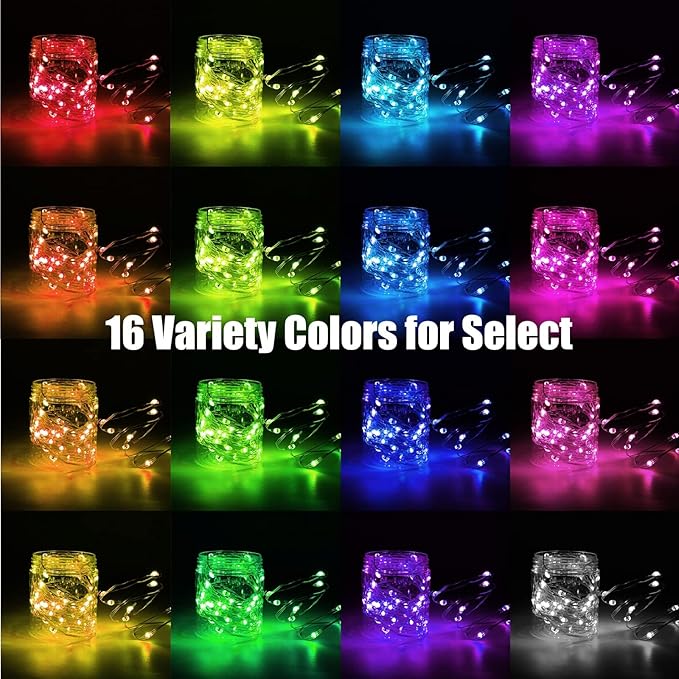 Dazzle Bright Color Changing Fairy Lights Battery Operated, 2 Pack Total 40FT 120LED Silver Copper Wire RGB String Lights with Remote, Waterproof Halloween Decorations for Indoor Outdoor Party Decor