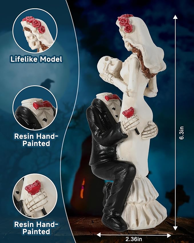 Skeleton Bride and Groom 6.4'' - Dia De Los Muertos Figurines Day of The Dead Decorations Till Death Do US Part Decor - Halloween Gothic Wedding Cake Topper Decor (Skeleton Couple)