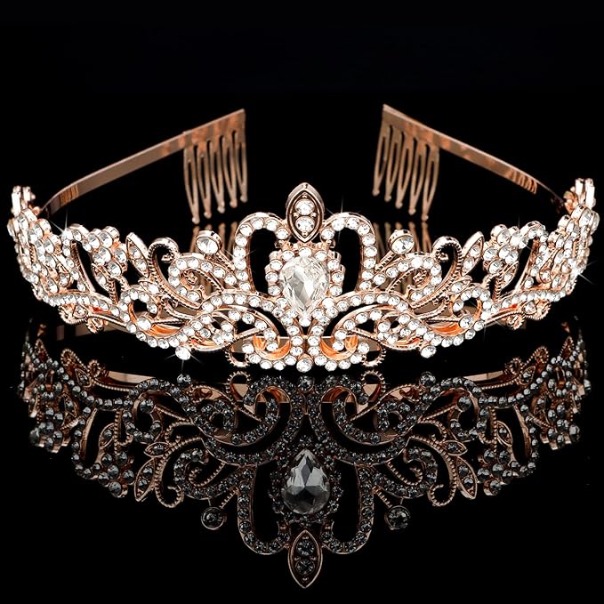 CIEHER Rose Gold Crown + Bride To Be Sash + Wedding Veil Set for Bachelorette Party Favors Bridal Shower Decorations Bachelorette Sash Bridal Sash Bachelorette Gift for Bride