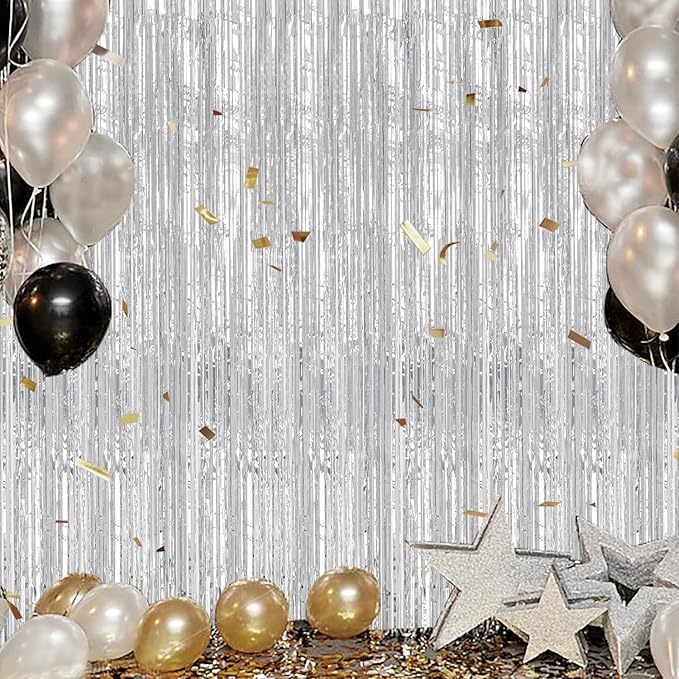 3 Pack Foil Fringe Backdrop - Silver Shiny Tinsel Curtains for Party Decoration/Photo Booth Props - 3.3x8.2 FT Metallic Foil Backdrop for Birthday, Wedding, Graduation, Christmas.