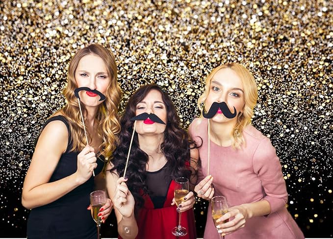 CYLYH 8x8ft Black & Gold Glitter Backdrop - Wedding, Graduation, Birthday - Vinyl Material