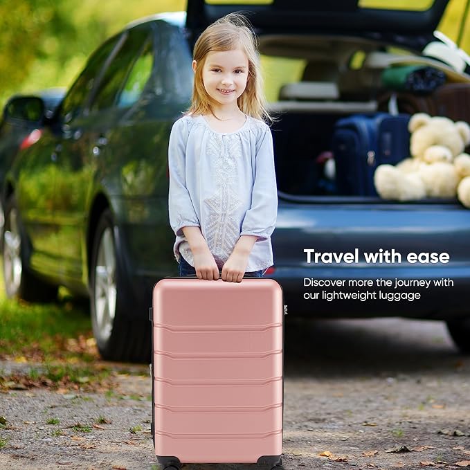 OLIXIS 20 Inch Carry-On Luggage, Hardside Suitcase with Spinner Wheels, Lightweight ABS Hard Shell Travel Luggage, TSA Approved Lock, Expandable Small Suitcase for Business & Travel–Pink