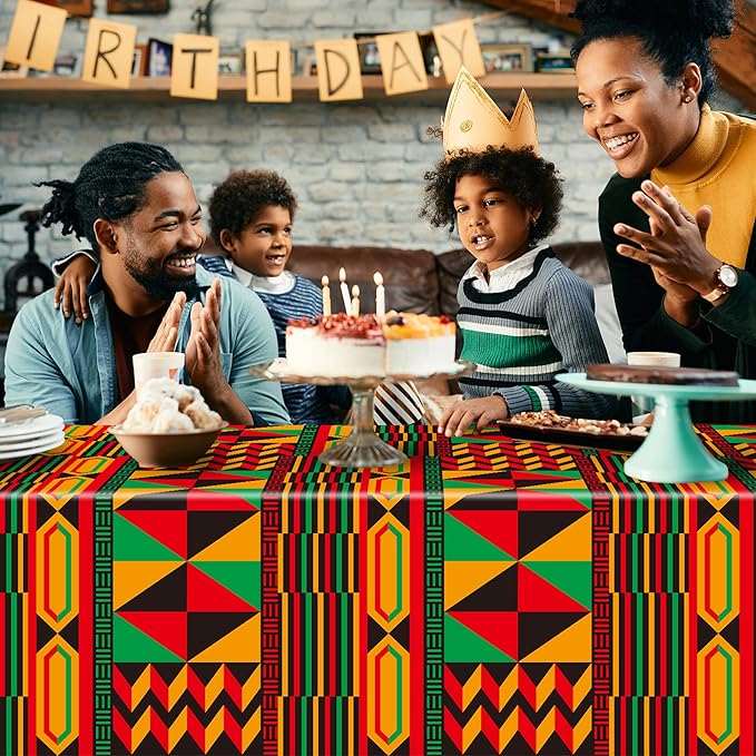 3 Packs Happy Kwanzaa Happy Juneteenth Tablecloth Decorations, African Disposable Waterproof Plastic Striped Checkered Table Covers, Afro Tablecloths for African-American Party Favor Supplies