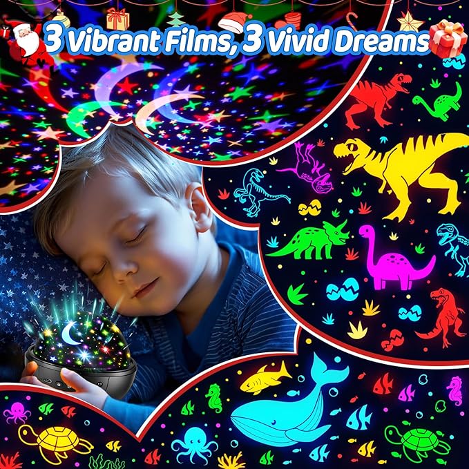 COOLNIGHT Night Light for Kids,93 Lighting+3 Films Kids Night Light Projector,Remote+Dimmable Star Projector,360° Ceiling Stars Glow in The Dark Stars,Christmas Gifts for 4 Year Old Boy Birthday Gift