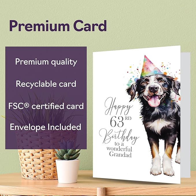 63rd Birthday Cards for Grandpa - Party Dog - Happy Birthday Card for 63 Year Old Grandpa from Granddaughter Grandson, A5 Bday Man Men Him Greeting Cards Gift for Grandpa Birthday Gifts