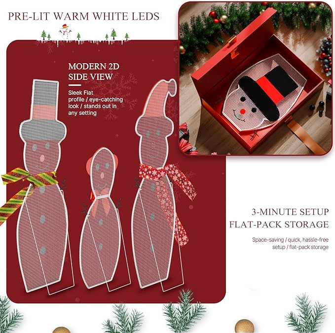 3-Piece Lighted Snowman Christmas Decorations Outdoor Yard Snow Man Family with 180 LED Lights, Snowman Yard Decorations, Christmas Yard Decorations for Outdoor Lighted Holiday Lawn Garden Porch