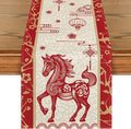 Artoid Mode Paper Cutting Style Chinese Zodiac Horse Happy 2026 Lunar New Year Table Runner, Spring Festival Winter Kitchen Dining Table Decoration for Home Party 13x48 Inch