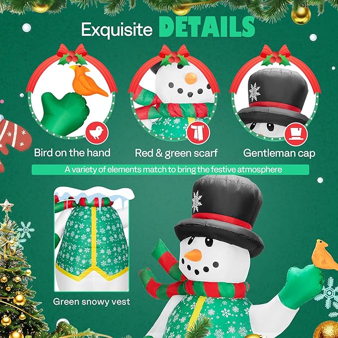 VIVOHOME 6FT Christmas Inflatable Outdoor Decoration, Snowman in Vest, Navidad Blow Up Yard Decor with Built-in LED Light for Lawn, Garden, Party