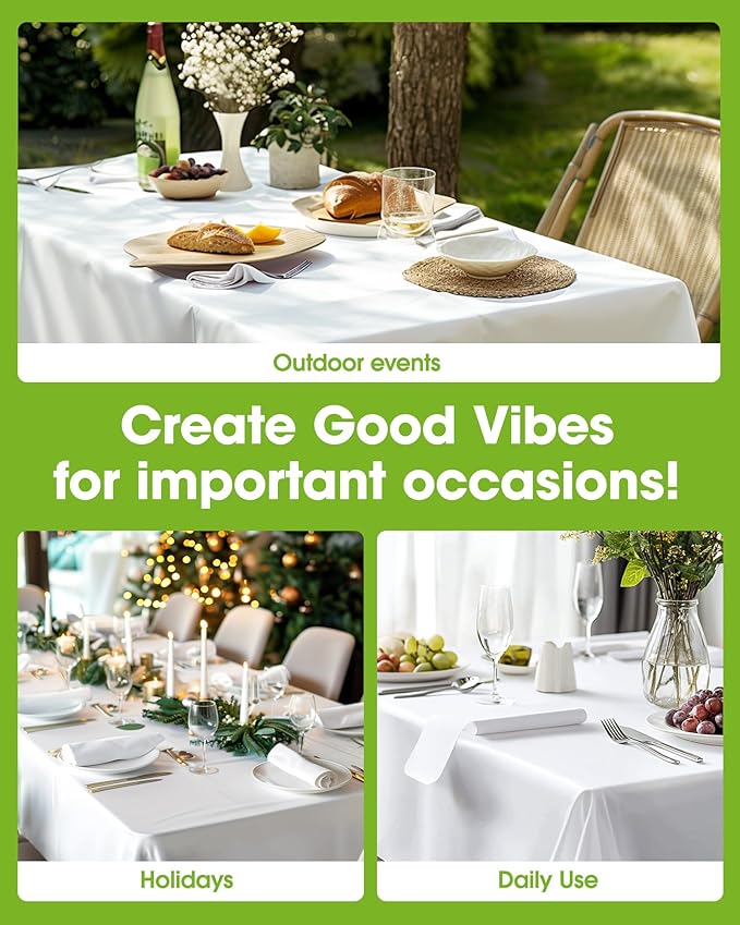 Pureegg Plastic Table Cloth Disposable 10 Pack, 54 x 156 Inch Table Cloths, Party, Picnic, Wedding, Decorative Tablecloths, Rectangle, White Plastic Cover, Leakproof & Sturdy, White