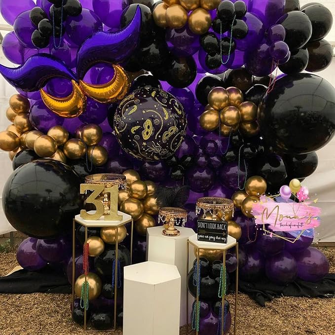 Purple and Black Balloons, 12 Inch Metallic Purple Black Party Balloons Confetti Latex Helium Balloon for Halloween Graduation Birthday Wedding Party Decorations