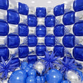 50pcs Navy Blue and Silver Square Foil Balloons Wall Backdrop with 147pcs Dark Blue and Silver Balloon Garland Arch Kit, Double Sided Balloon Tunnel for Birthday Graduation Party Decorations