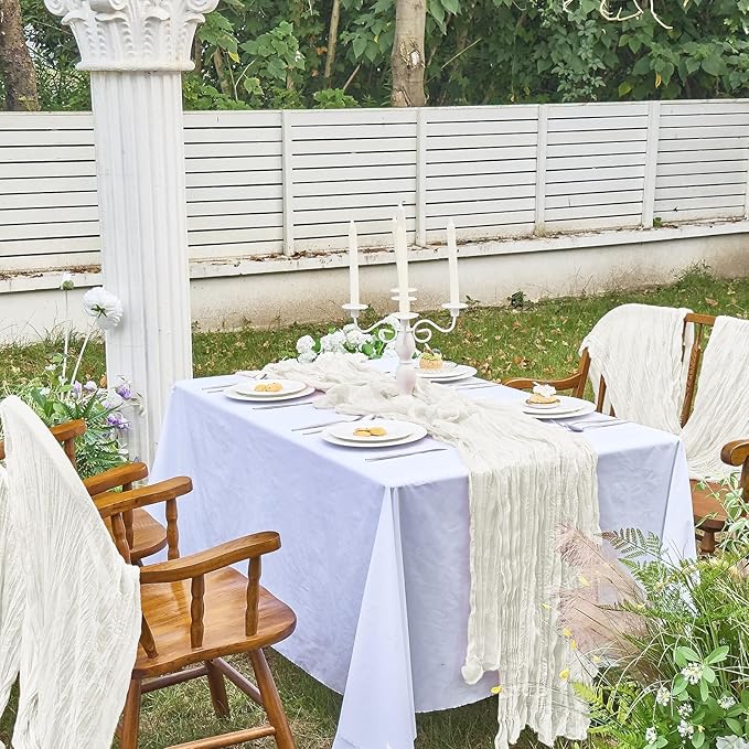 IVAPUPU 2 Pcs Cheesecloth Table Runner - 10ft Ivory White Easter Spring Boho Gauze Cheese Cloth Table Runners for Baby Shower Decoration Wedding Party Garden Farmhouse Decor