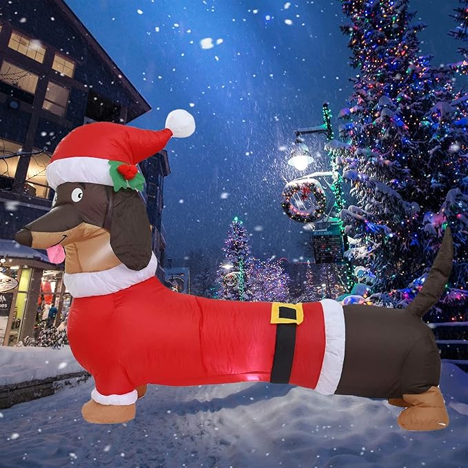 5FT L Christmas Inflatable Dachshund Dog with Build-in LED Lights, Blow up Dachshund Dog Inflatable Outdoor Decorations Party Yard Decoration