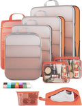 Veken 9/11 Set Compression Packing Cubes for Travel Essentials,Compressible Expandable Large Luggage Suitcase Organizer Bags for Clothing,Durable Space Saver Storage Bags with Toiletry Bags(Orange)