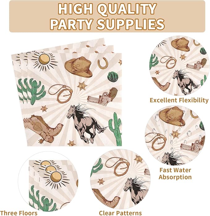 96Pcs How the West Was One Party Decorations 350 GSM Western Cowboy 1st Birthday Plates and Napkins Tableware Set for Boys One Year Old First Rodeo Wild West Party Supplies Serve 24