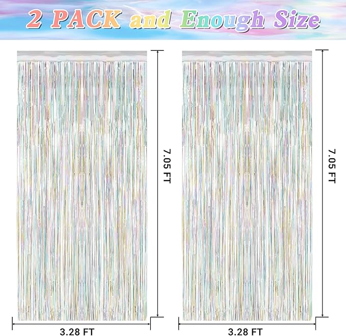 2 Pack Backdrop Curtains, 3.28 FT x 7.05 FT Laser Silver Fringe Curtains, Metallic Tinsel Foil Curtains Party Streamer, Photo Backdrop Party Decorations Bithday Photo Booth Props