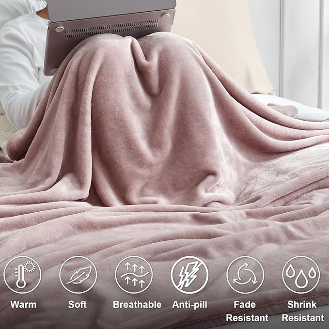 Hansleep Fleece Pink Twin Blanket, Super Soft Flannel Fuzzy Plush Cozy Blanket for All Seasons, Pink, Twin 60x80 Inches