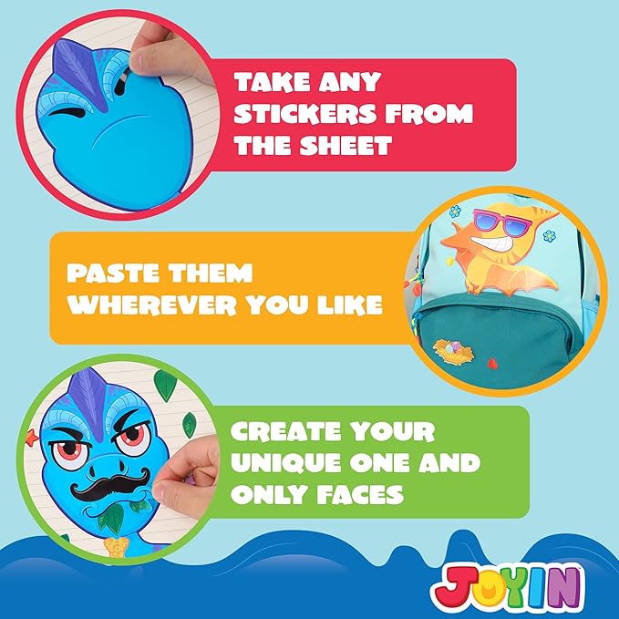JOYIN 24PCS 9"x6" Make a face Stickers for Kids, Make Your Own Dinosaur Stickers, Animal Party Favors Kids Crafts, Goodie Bags Stuffers, Classroom Rewards