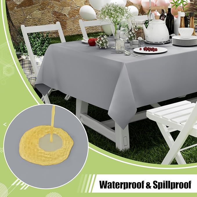 Smiry Disposable Table Cloth - 10 Pack, 54 x 108 Inch Waterproof Rectangle Tablecloths for Parties, Decorative Plastic Table Cover, Leakproof & Sturdy, Grey
