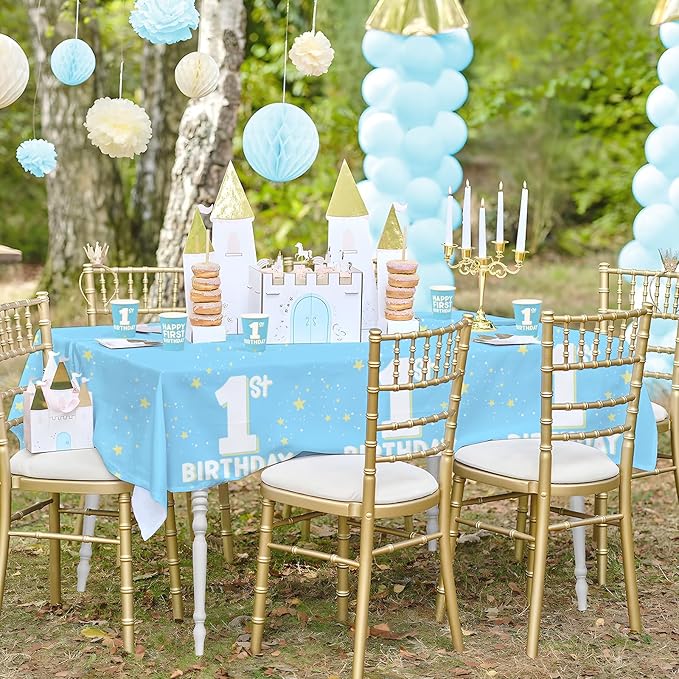 Gatherfun Baby Blue Party Supplies Set: 1st Birthday Decorations, Includes 2-Pack Baby Boy -Themed Tablecloths for First Birthday Decorations, Disposable Table Covers 54 x 108 Inch