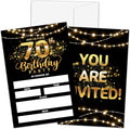 70th Birthday Invitations, Birthday Party Invitations For Women Men, 70 Year Old Birthday Invites, Black Gold Birthday Party Decorations Favors, 20 Invitations with 20 Envelopes - C03