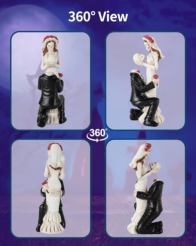Skeleton Bride and Groom 6.4'' - Dia De Los Muertos Figurines Day of The Dead Decorations Till Death Do US Part Decor - Halloween Gothic Wedding Cake Topper Decor (Skeleton Couple)