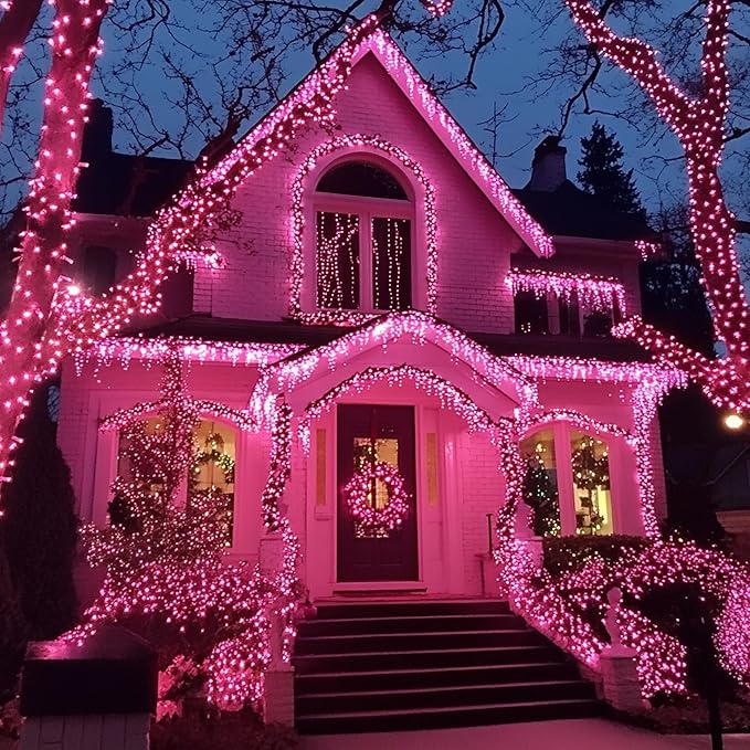 TW SHINE Christmas Lights, 20FT 100 Count Incandescent Mini Christmas Tree Light, Waterproof Xmas String Lights for Outdoor Indoor Home Party Yard Decorations, Pink