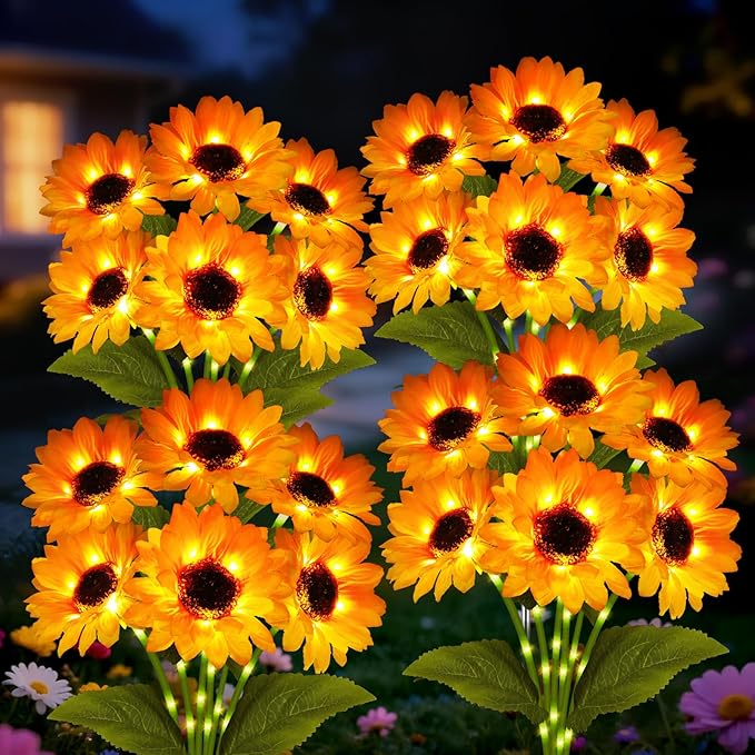 Solar Sunflower Lights 4 Pack with 24 Sunflower Solar Lights Outdoor Garden Decor Birthday Gift for Mom Women Grandma,Waterproof Solar Flower Garden Stake Lights for Yard Landscape Patio Lawn Pathway