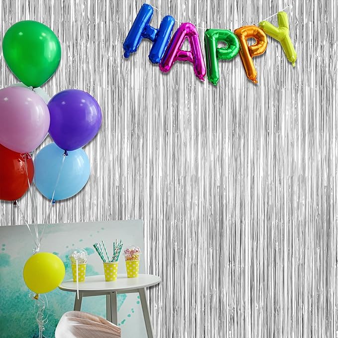 12 Pack Silver Backdrop. 3.28 FT x 7.05 FT Birthday Decorations, Metallic Silver Fringe Backdrop Foil Curtains Tinsel, Disco Party Decor Photo Booth Props Door Decorations Hanging