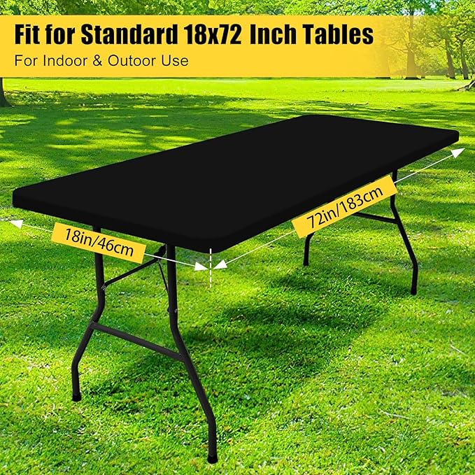 Smiry 2 Pack Rectangle Picnic Table Cloth, Waterproof Elastic Fitted Tablecloths, Washable Polyester Rectangular Patio Table Cover for Camping, Indoor and Outdoor (Black, 18"x72")