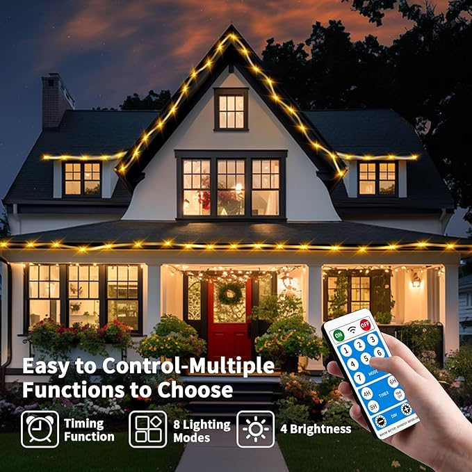 Larger Tube Solar Rope Lights 200LEDs Waterproof,Rechargeable Battery,Dual Charging,39FT Outdoor String Light,Remote-Control,for Pathway Patio Garden Palm Tree Christmas (Brighter - Warm White)