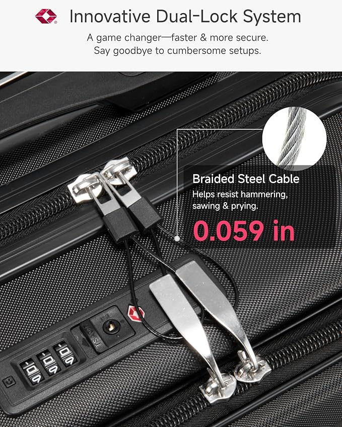 YOETEY Carry On Luggage 22x14x9 Airline Approved, 20" Hardside Suitcase with Front Pocket for Laptop, Lightweight Spinner Luggage with TSA Lock & Matching Tote Bag (3 Piece Sets, Black)